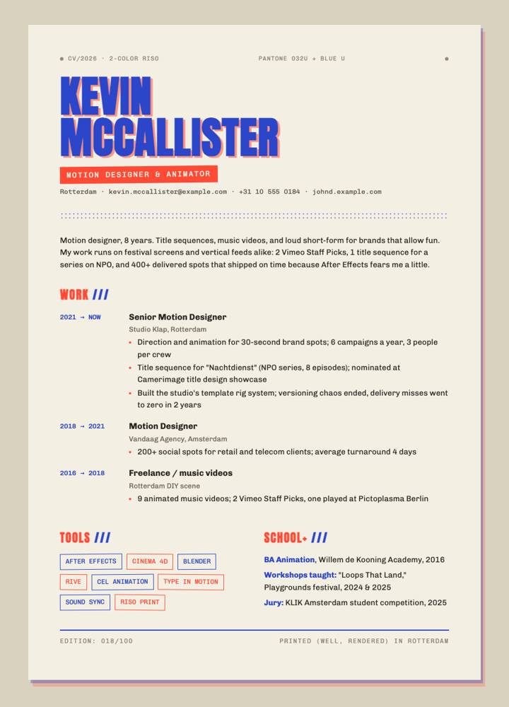 Riso Retro CV template preview