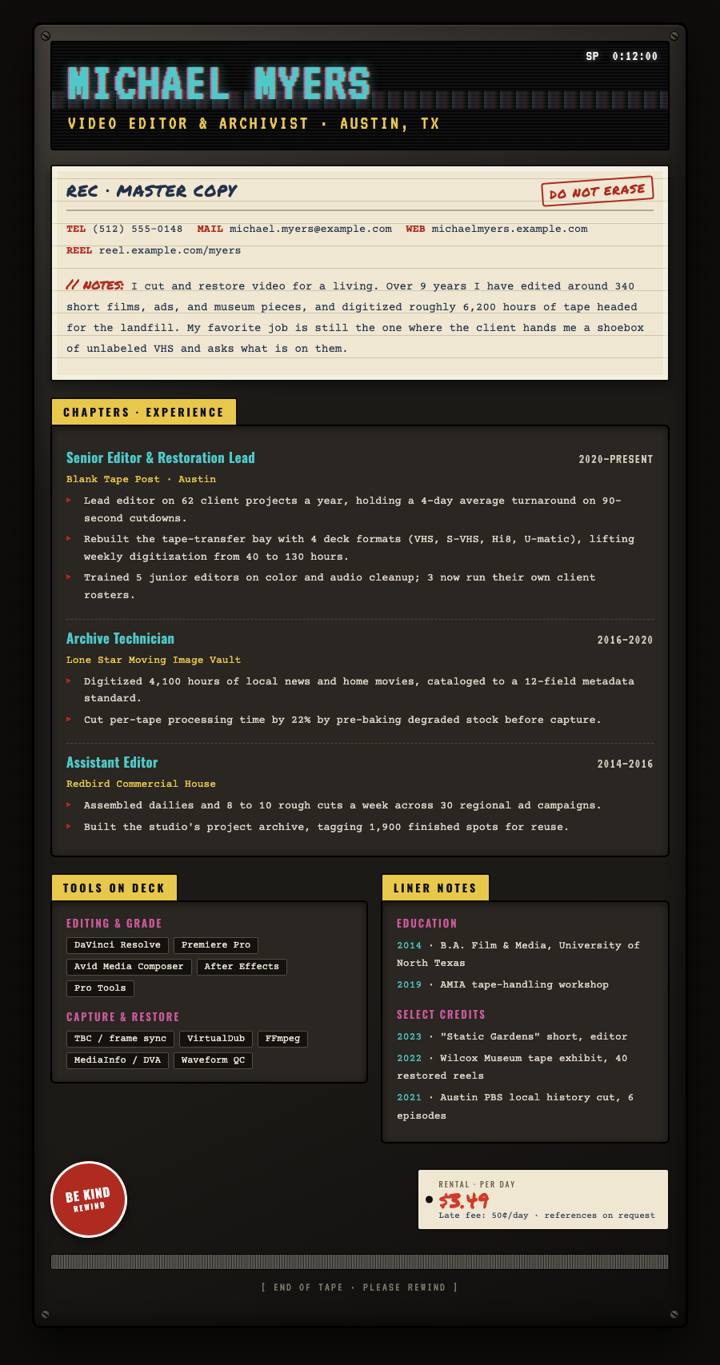 VHS Tape CV template preview