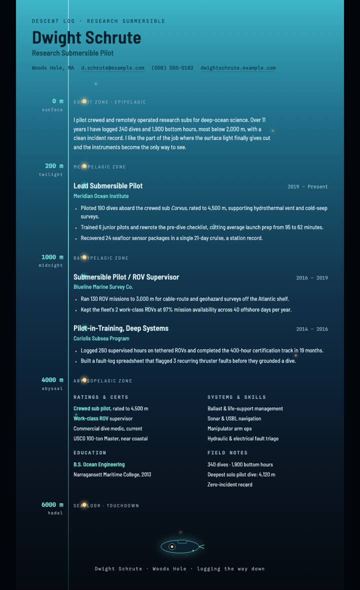 Deep Sea CV template preview