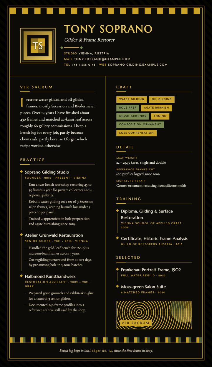 Secession Gold CV template preview