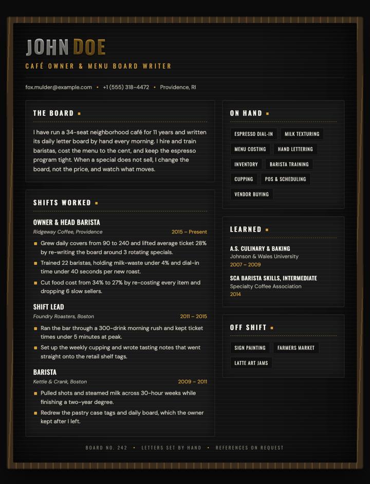 Letterboard CV template preview
