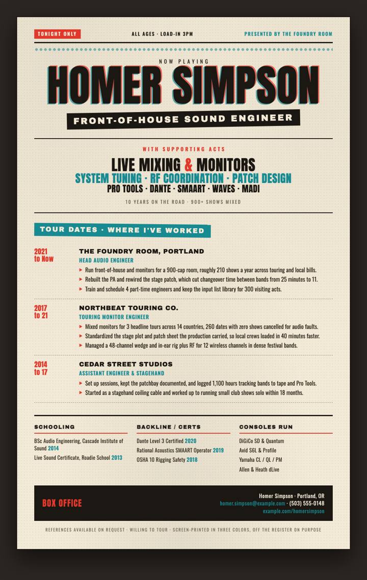 Gigposter Screenprint CV template preview