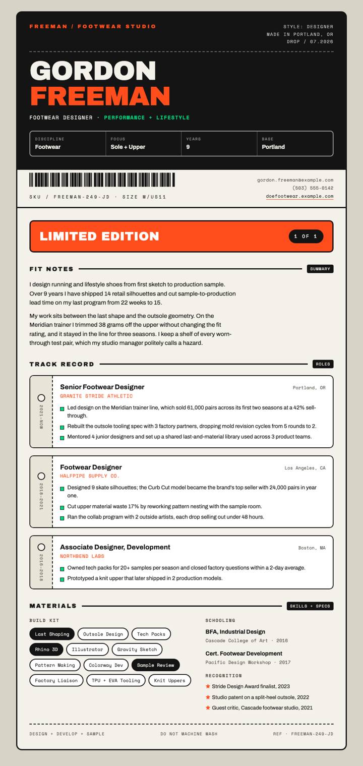 Sneaker Box CV template preview
