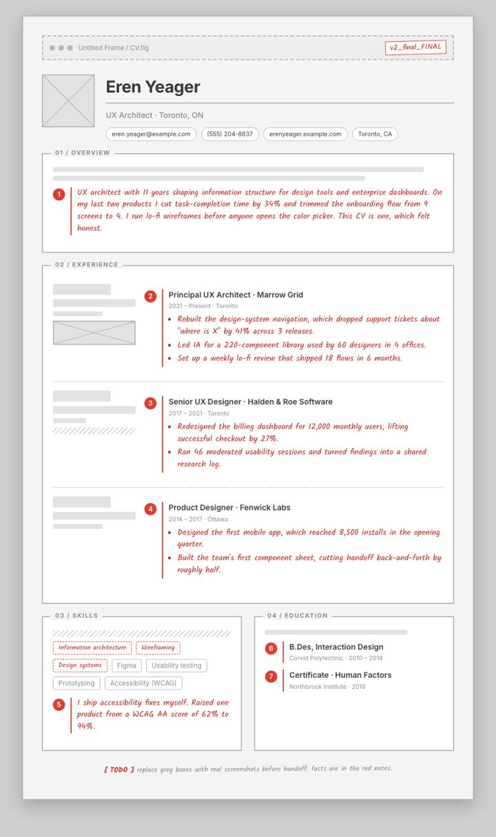 Wireframe CV template preview