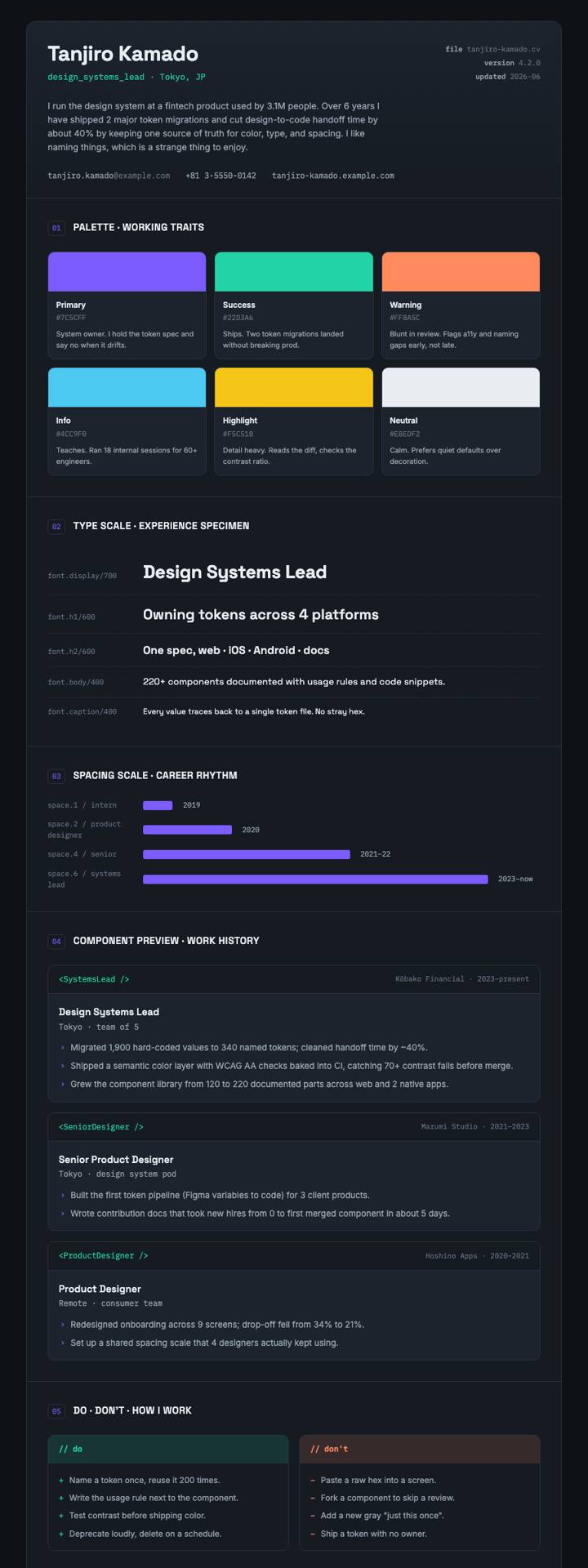 Design Tokens CV template preview