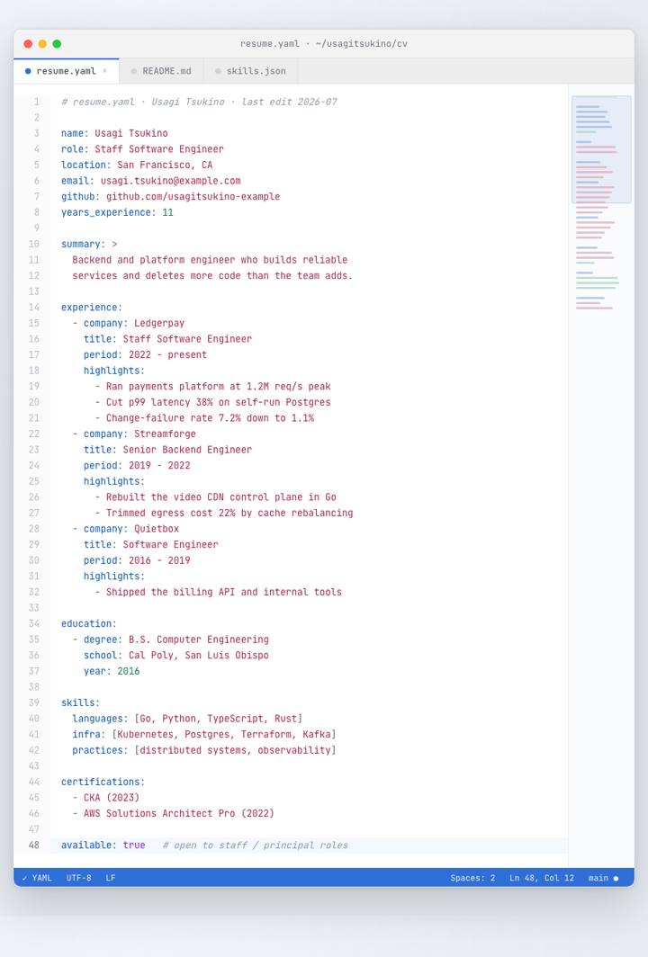 Code Editor CV template preview
