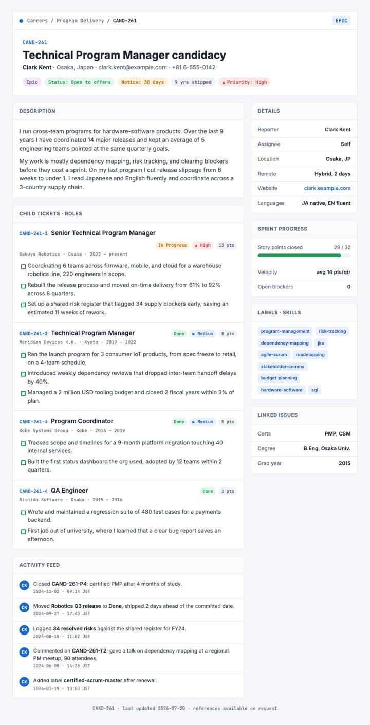 Issue Tracker CV template preview