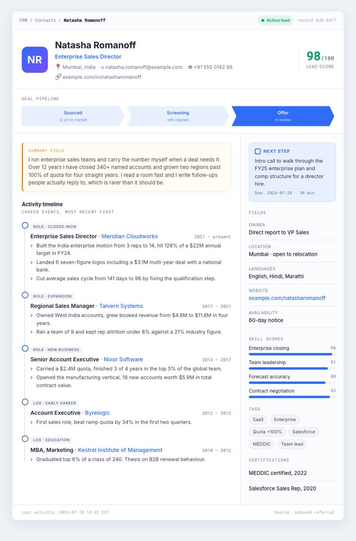 CRM Record CV template preview