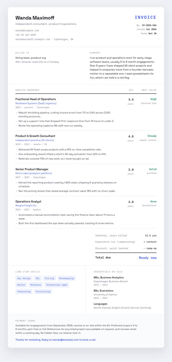 Invoice Modern CV template preview