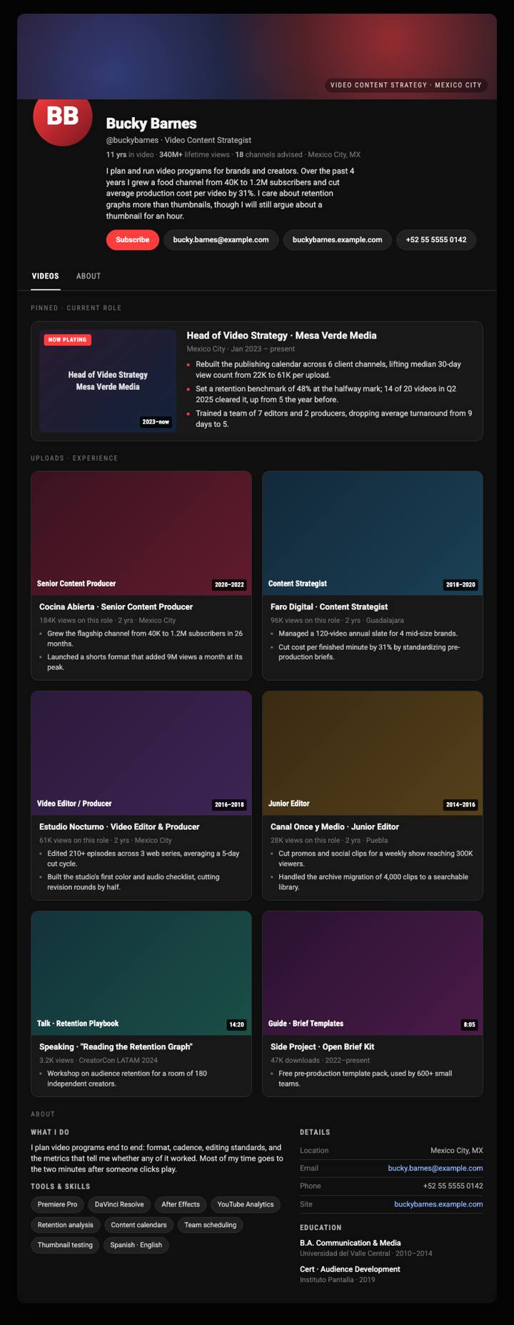 Video Channel CV template preview
