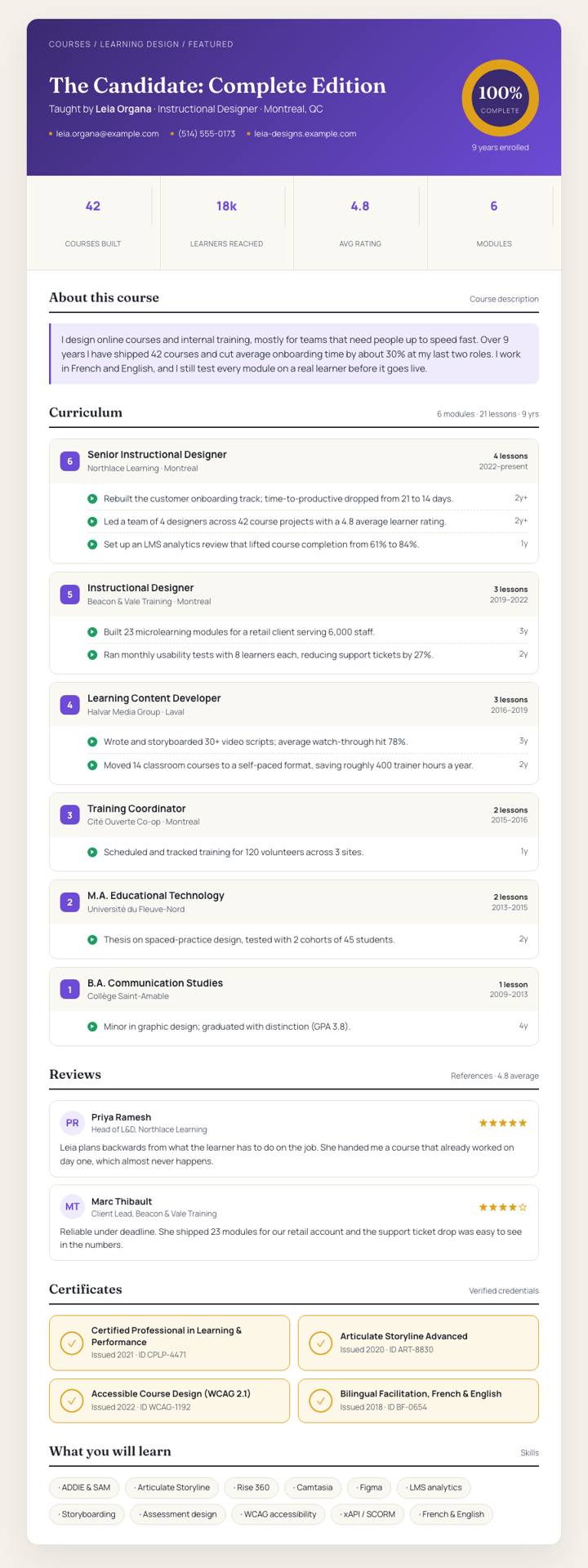 Course Platform CV template preview