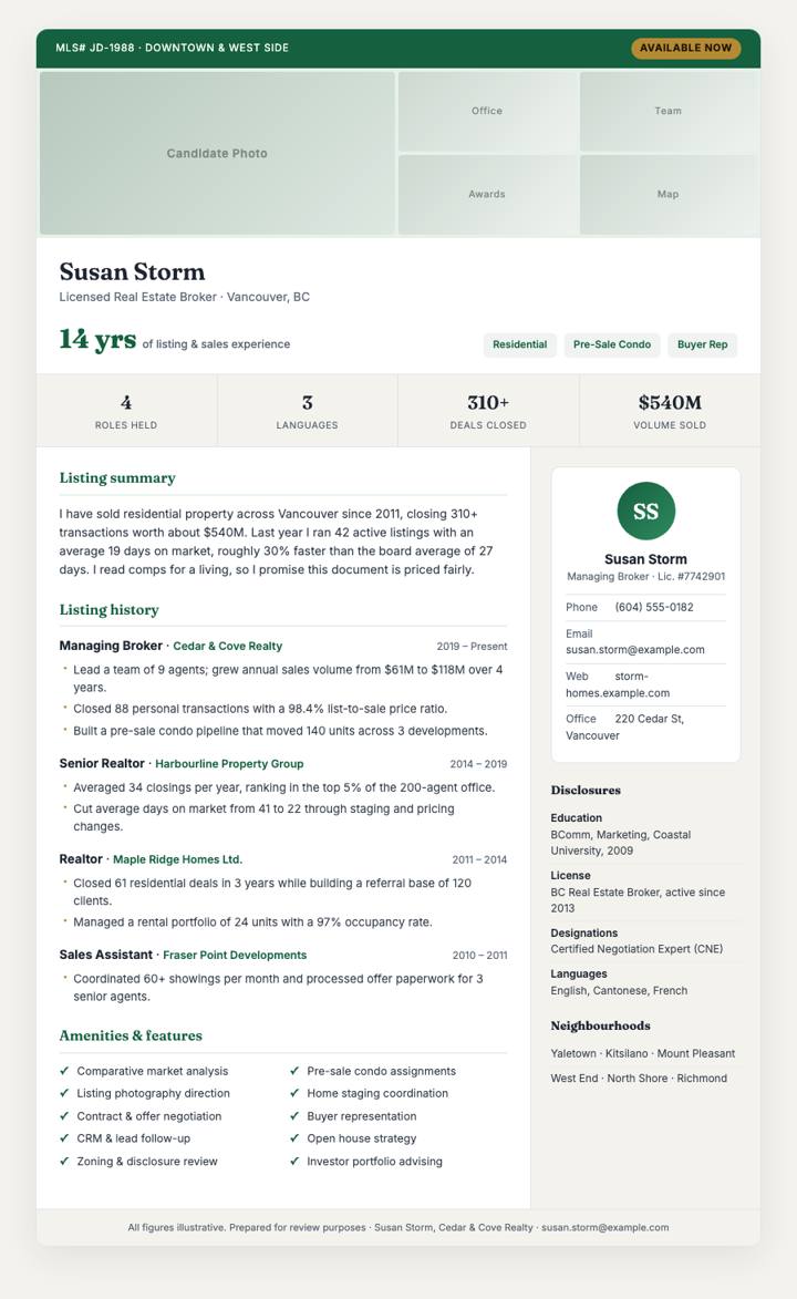 Property Listing CV template preview