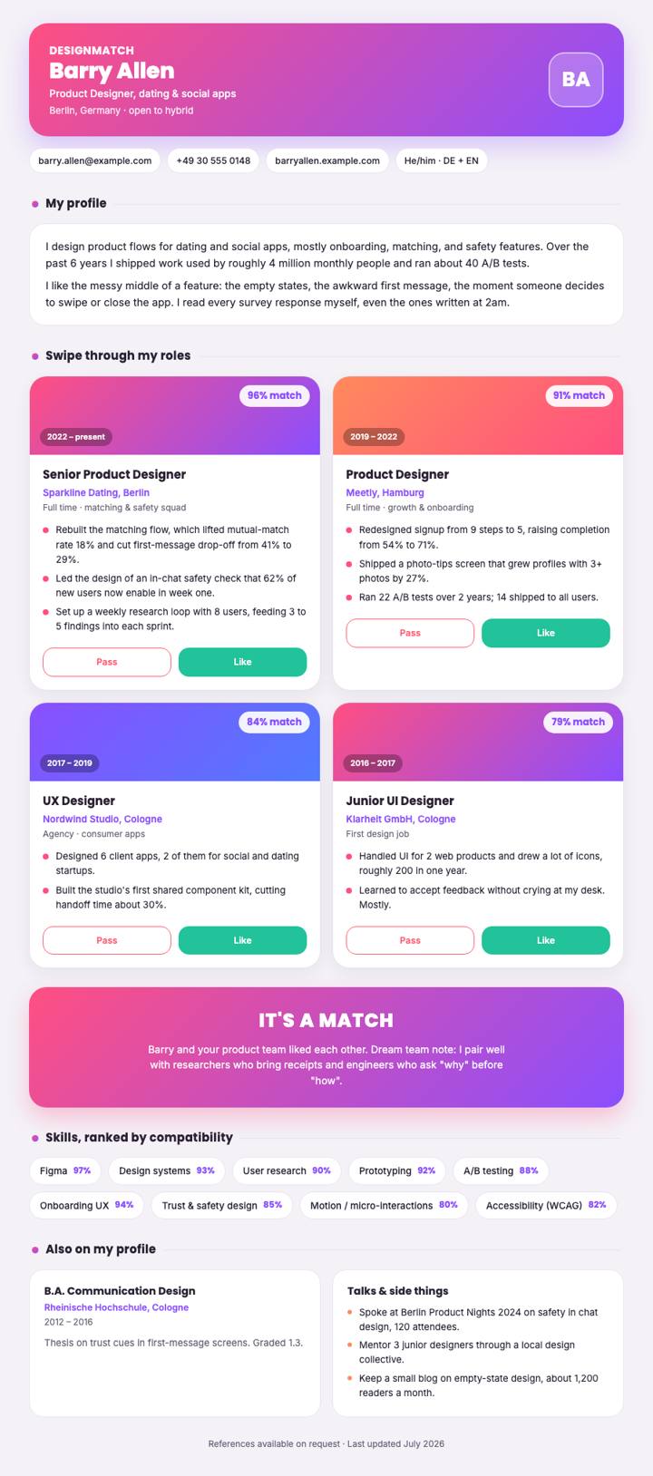 Match Cards CV template preview