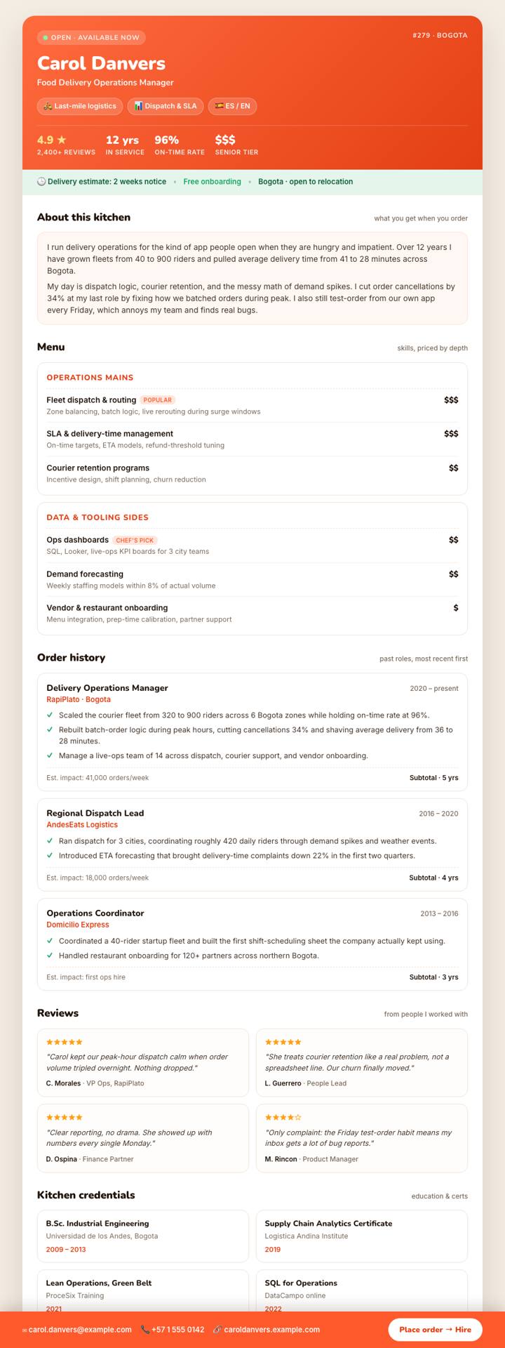 Delivery App CV template preview