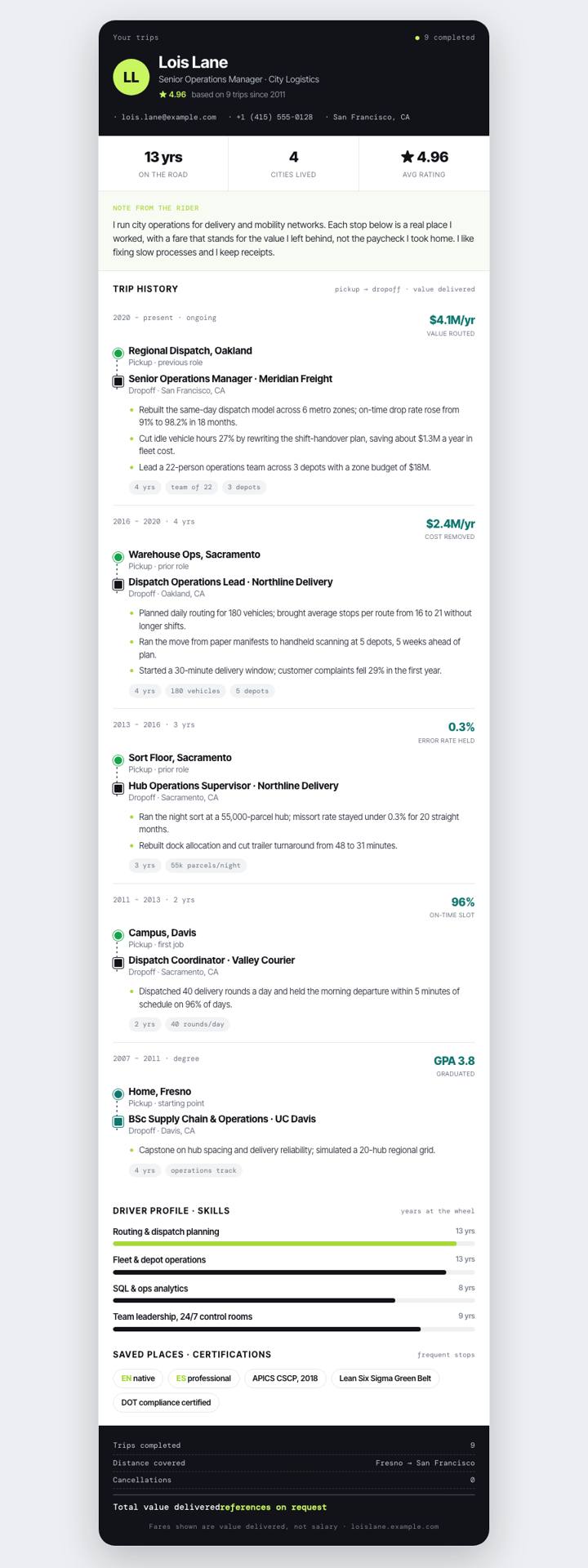 Ride History CV template preview