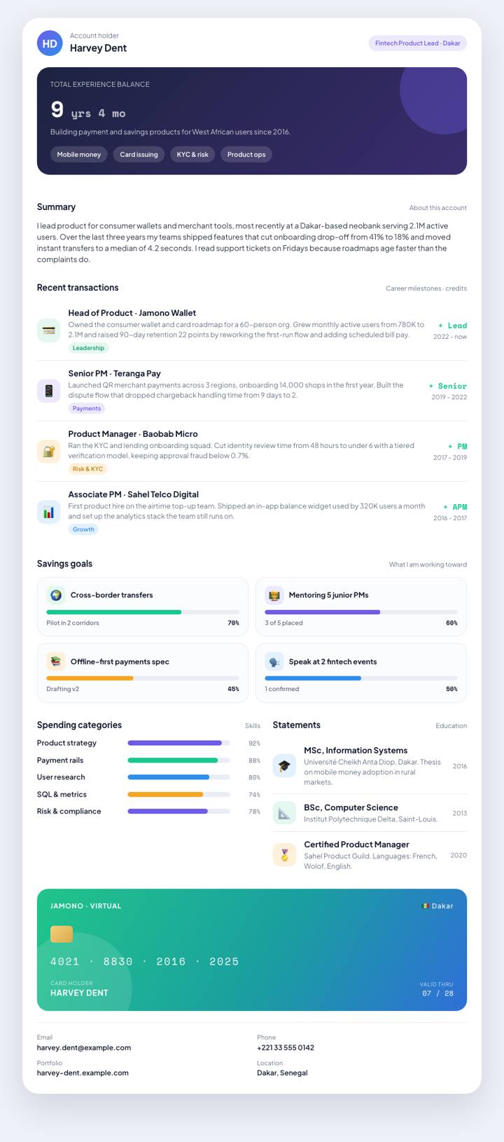 Banking App CV template preview