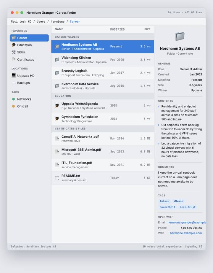 File Explorer CV template preview