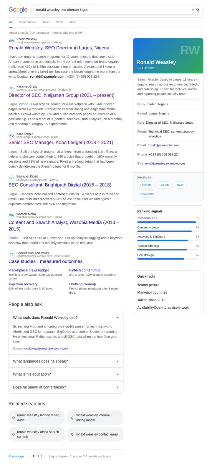 Search Results CV template preview