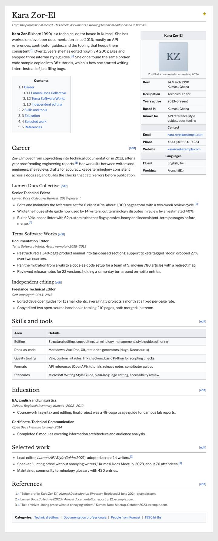Wiki Article CV template preview