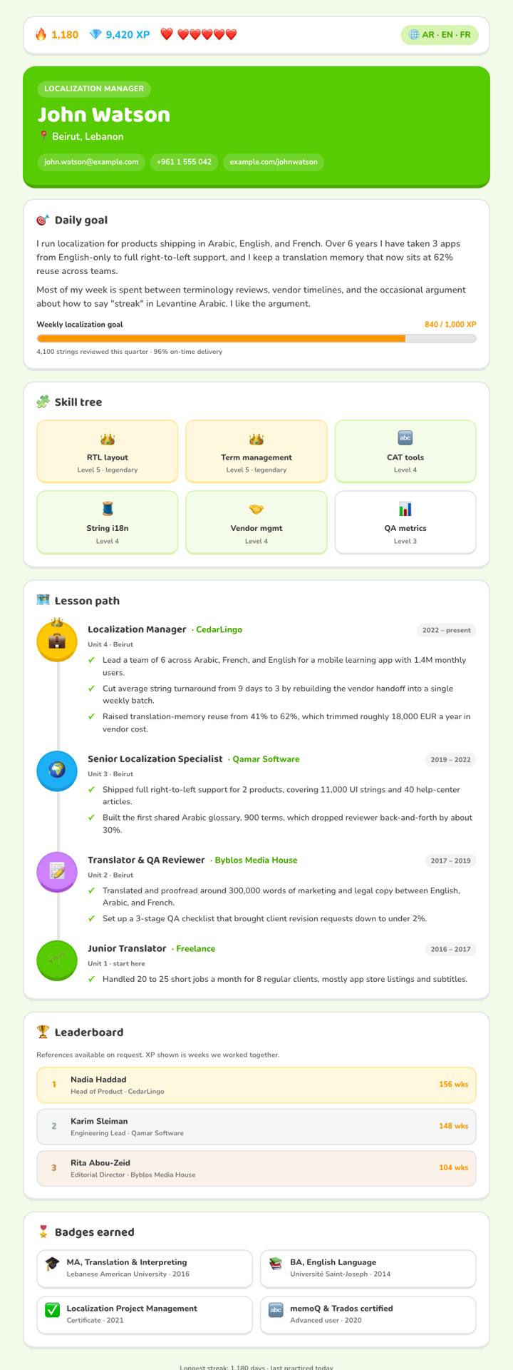 Language App CV template preview