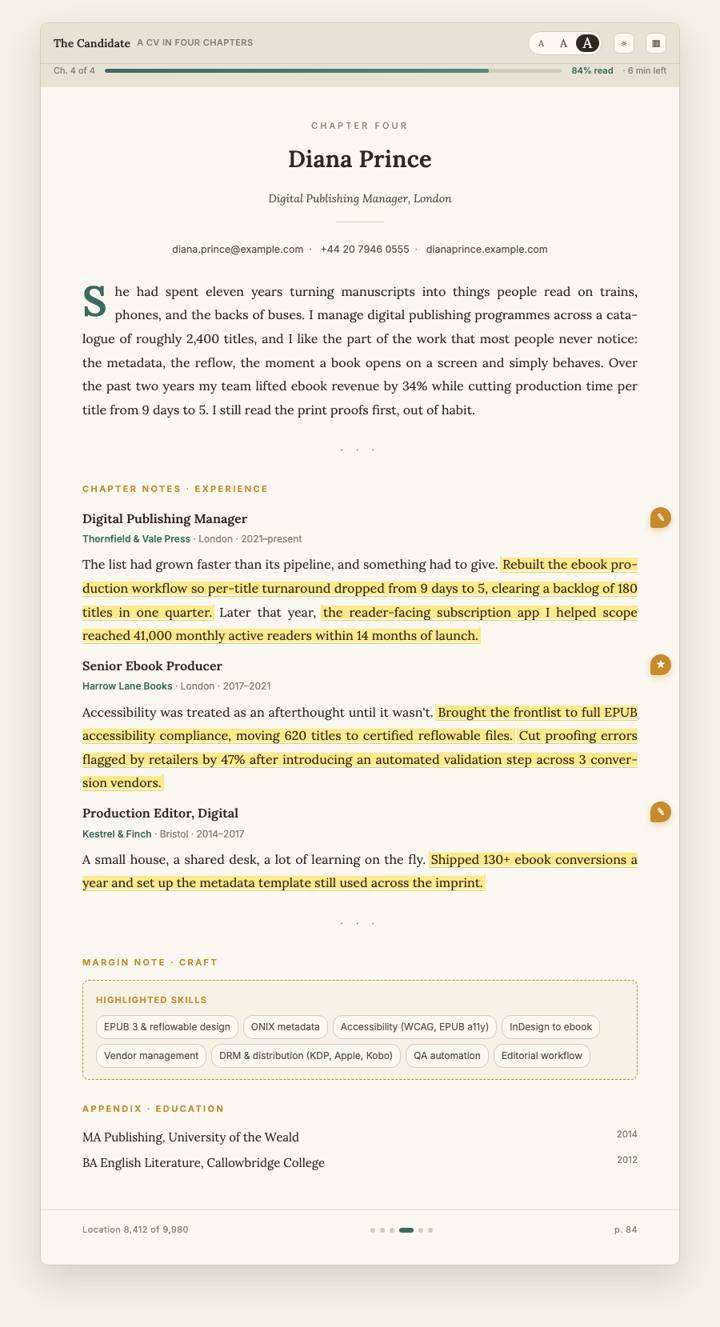 Ereader CV template preview