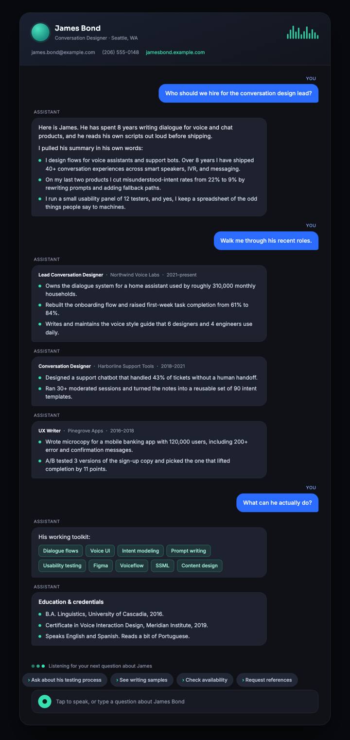 Voice Assistant CV template preview