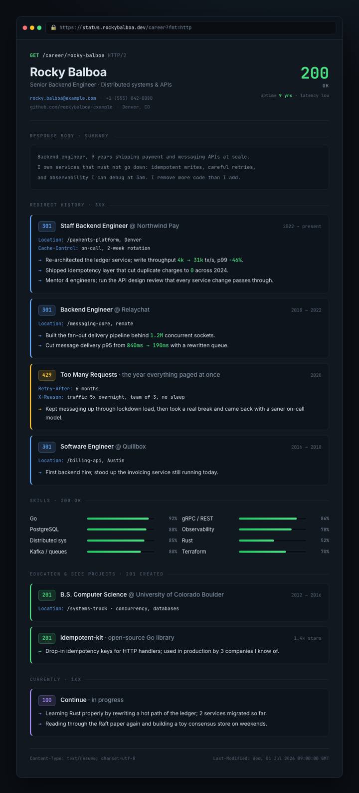 HTTP Status CV template preview