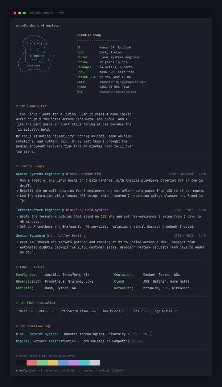 Neofetch CV template preview