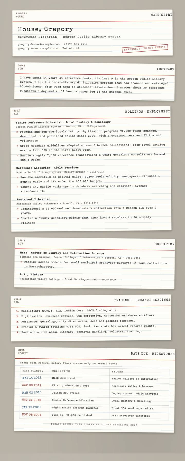 Library Card CV template preview