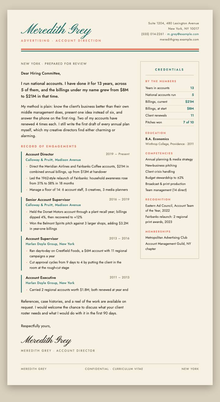 Midcentury Letterhead CV template preview