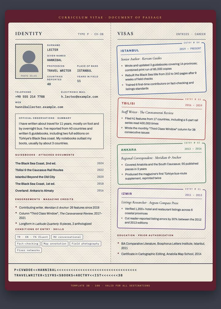 Passport Booklet CV template preview