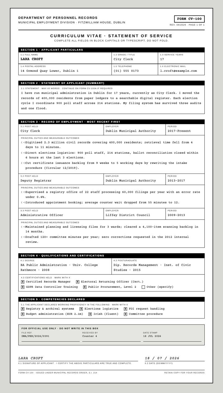 Civilservice Form CV template preview