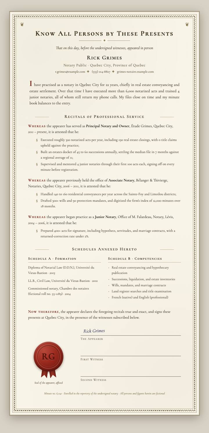 Notarial Deed CV template preview