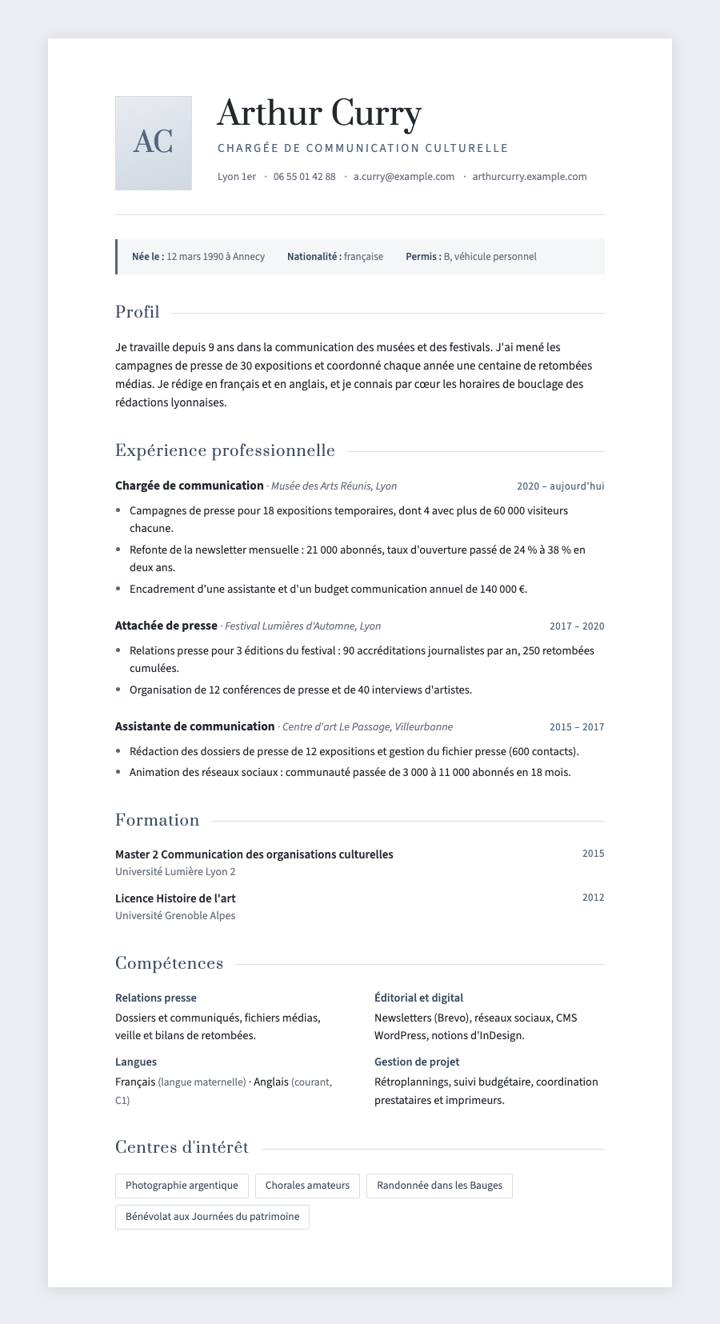 French Didot CV template preview