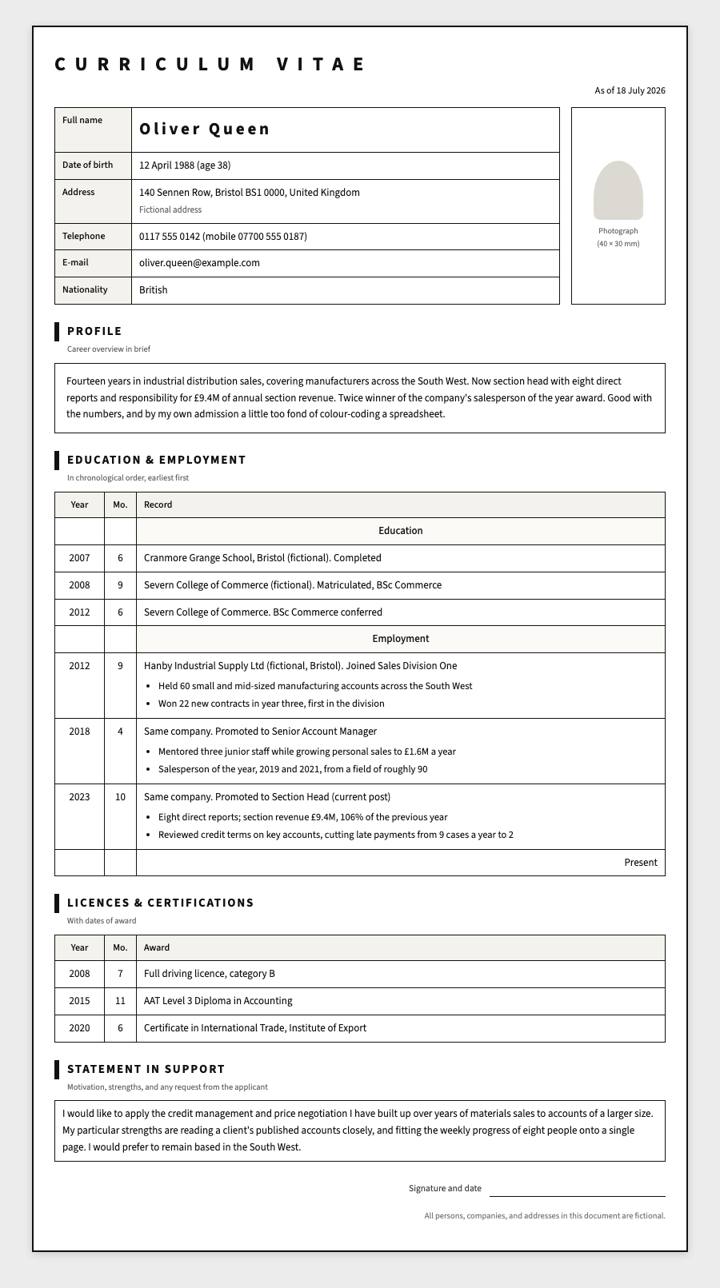 Ruled Form CV template preview