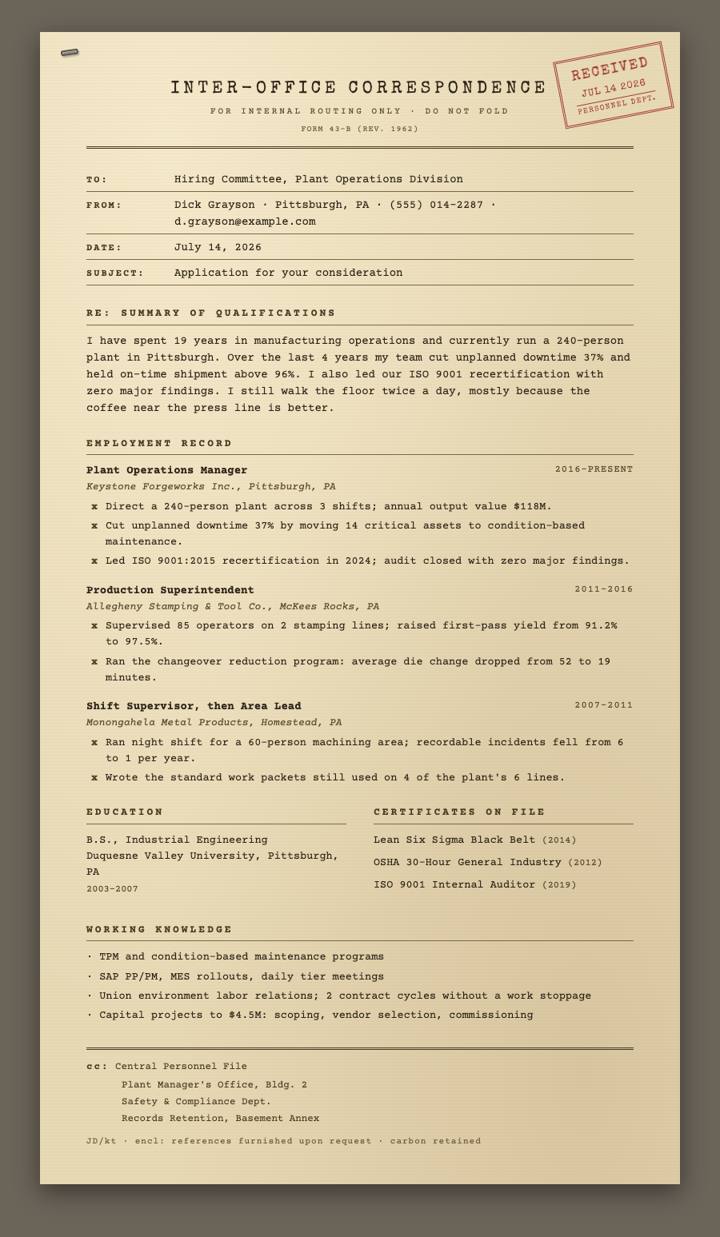 Interoffice Memo CV template preview