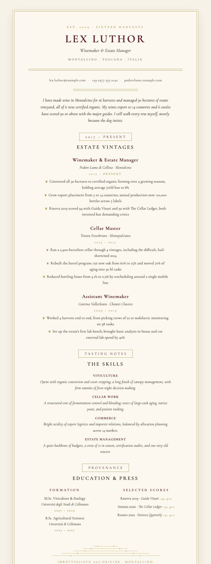 Wine Estate CV template preview