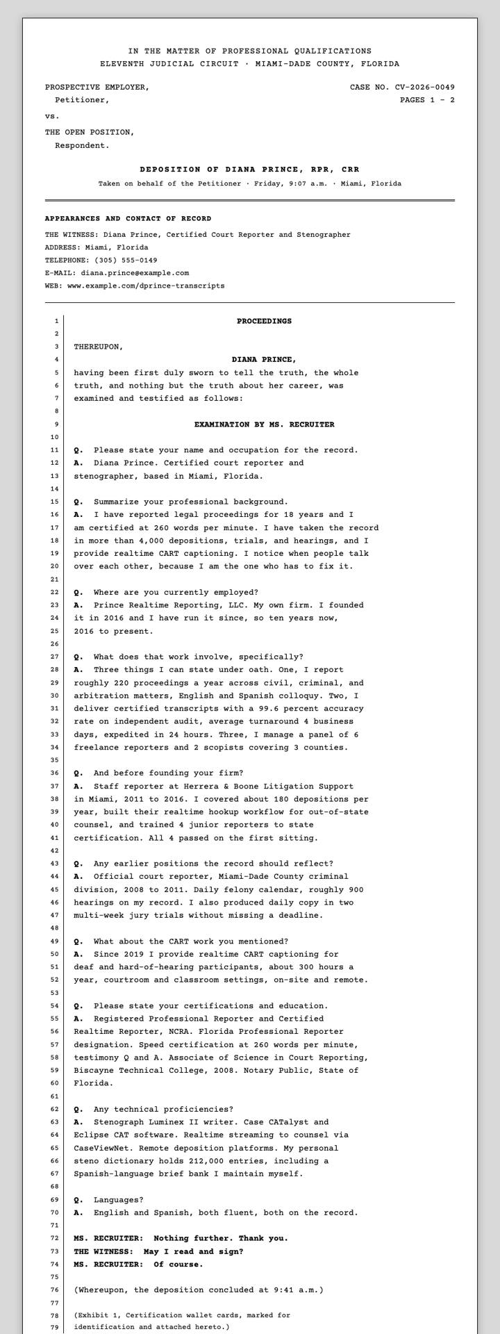 Court Transcript CV template preview