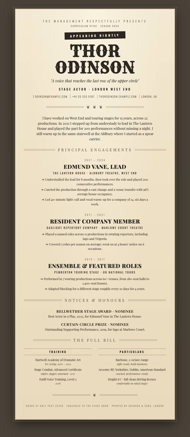 Theatre Playbill CV template preview