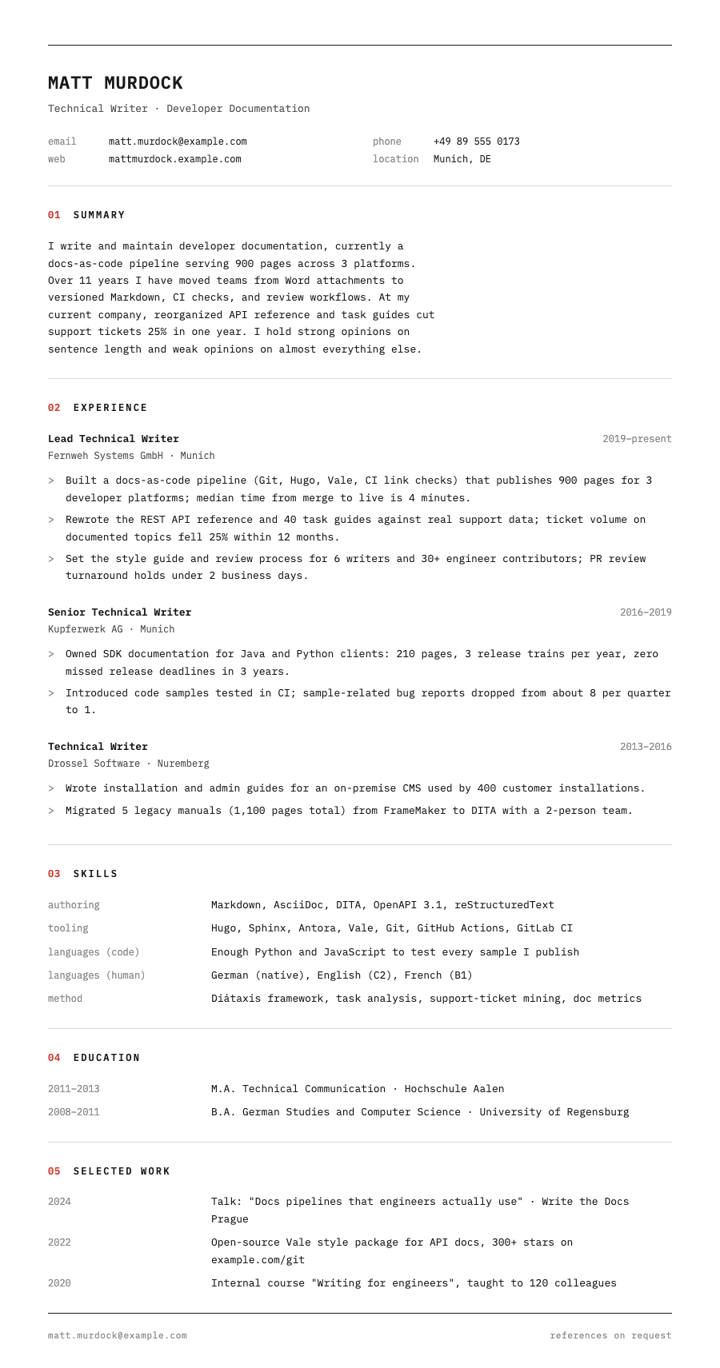 Mono Light CV template preview