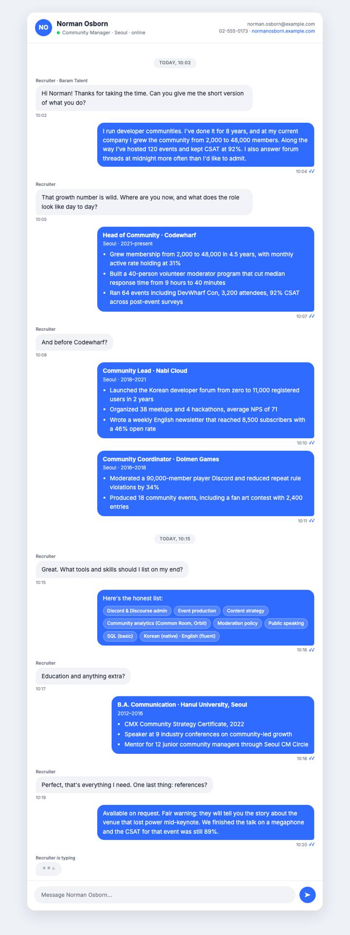 Chat Thread CV template preview