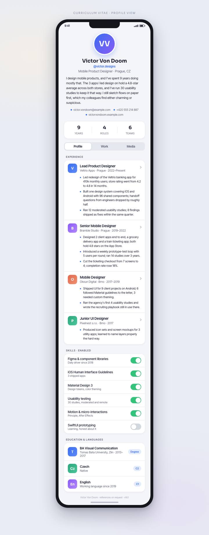 Phone Profile CV template preview