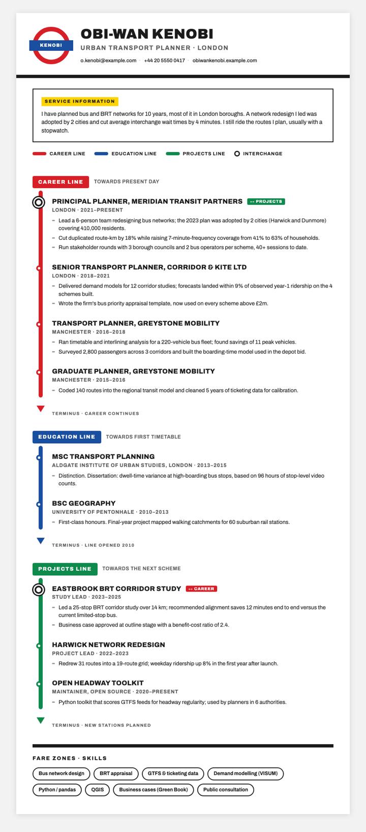 Transit Lines CV template preview