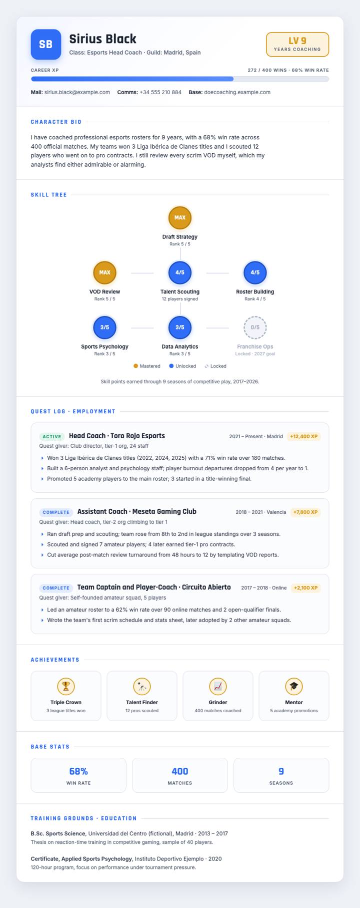 Skill Tree CV template preview