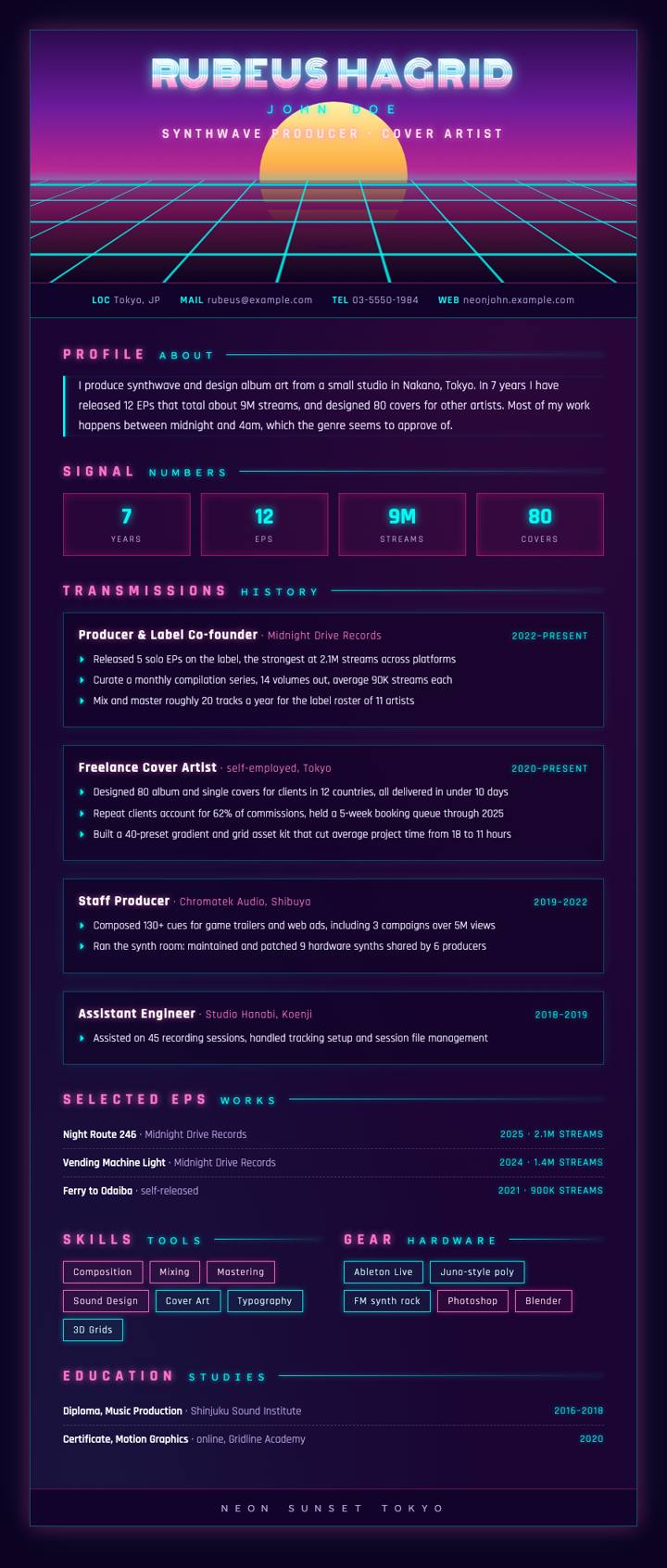 Vaporwave CV template preview