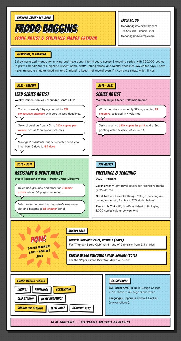 Comic Panels CV template preview