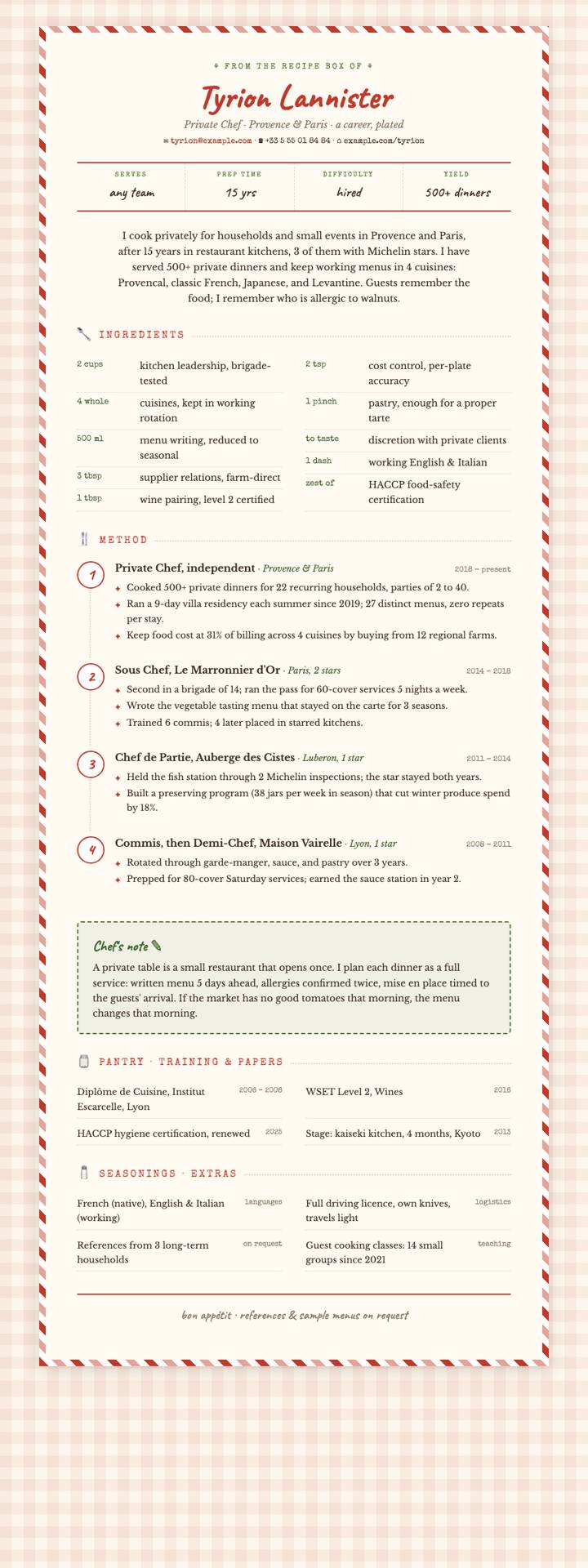 Recipe Card CV template preview
