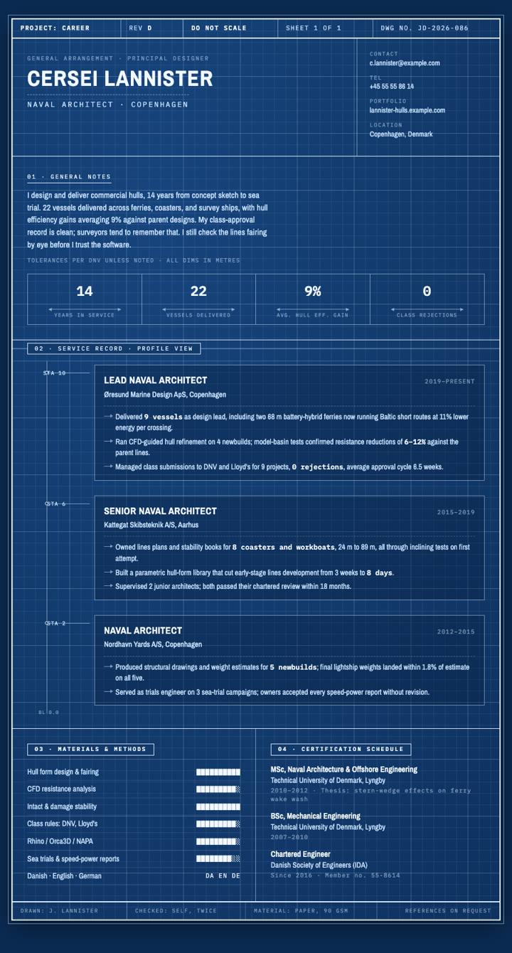Cyanotype Blueprint CV template preview