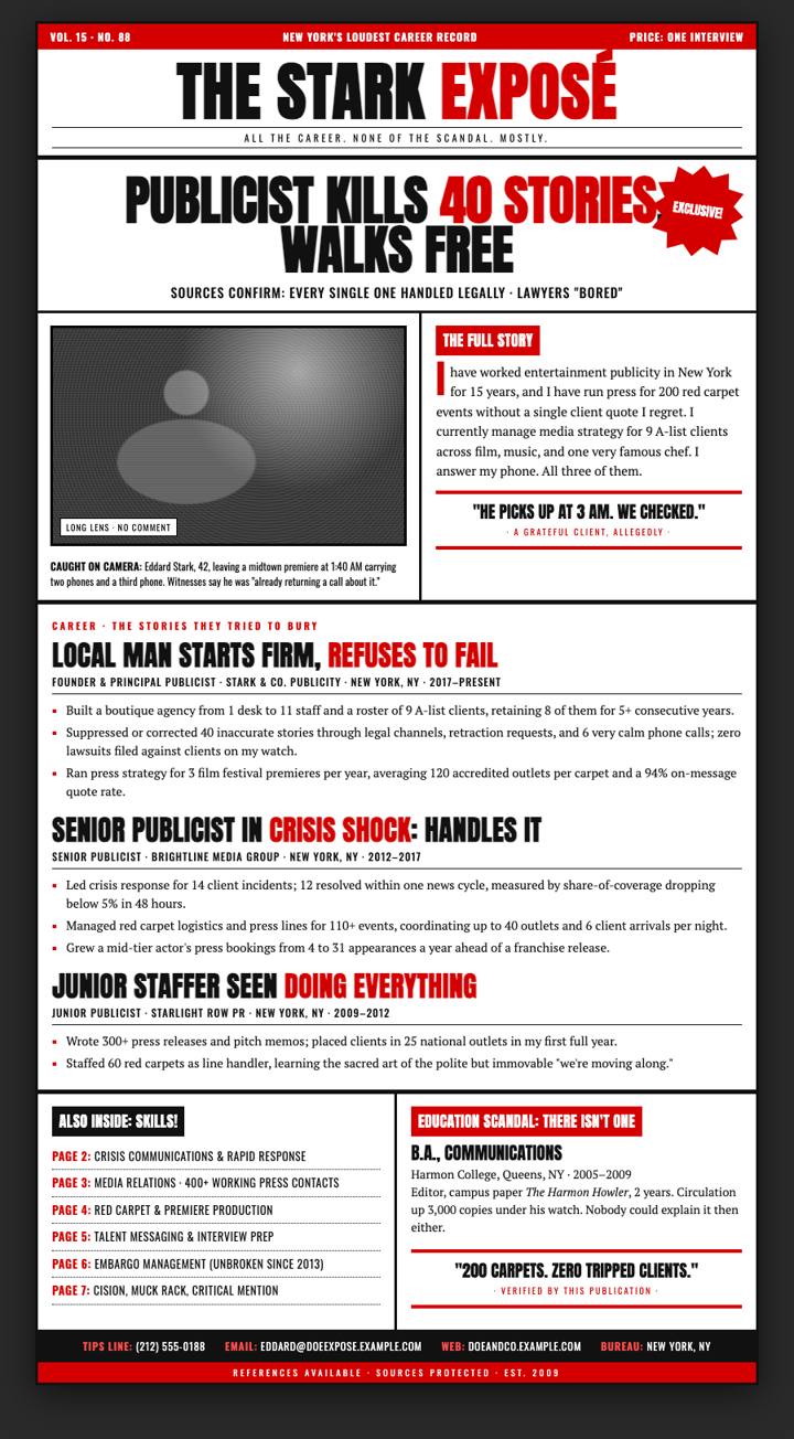 Tabloid Front CV template preview