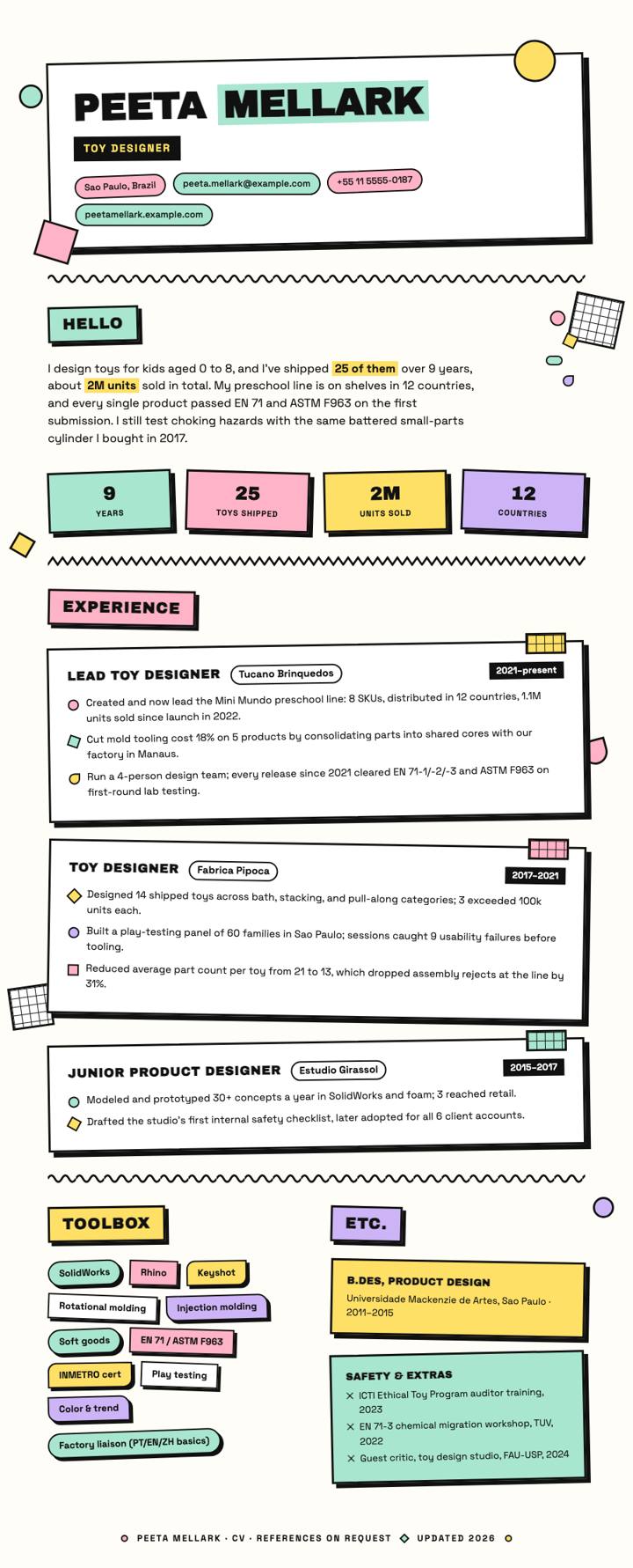 Memphis Pop CV template preview